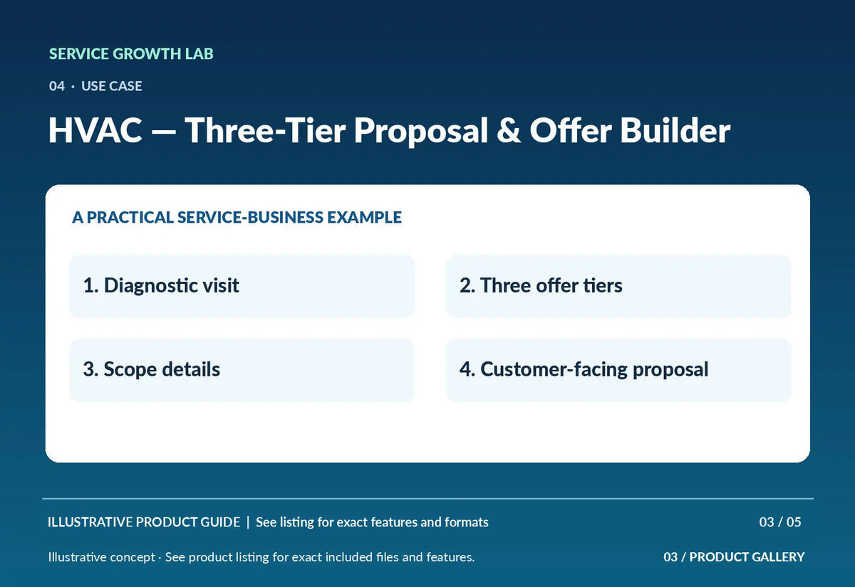 HVAC — Three-Tier Proposal & Offer Builder — illustrative product-specific marketing visual 2 from Service Growth Lab