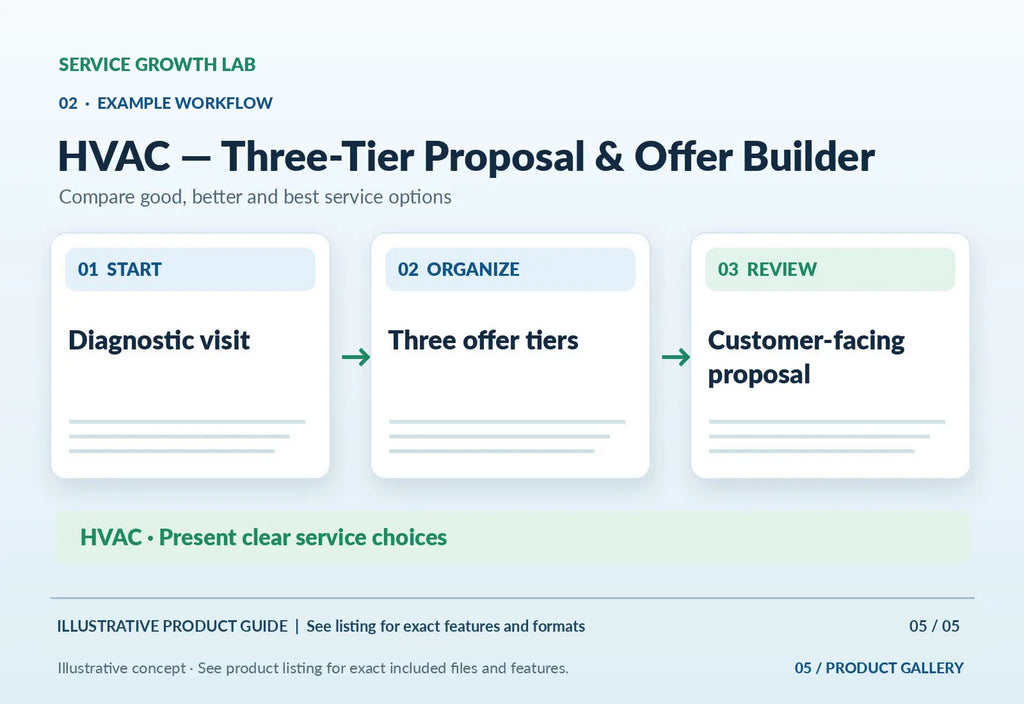 HVAC — Three-Tier Proposal & Offer Builder — illustrative product-specific marketing visual 4 from Service Growth Lab