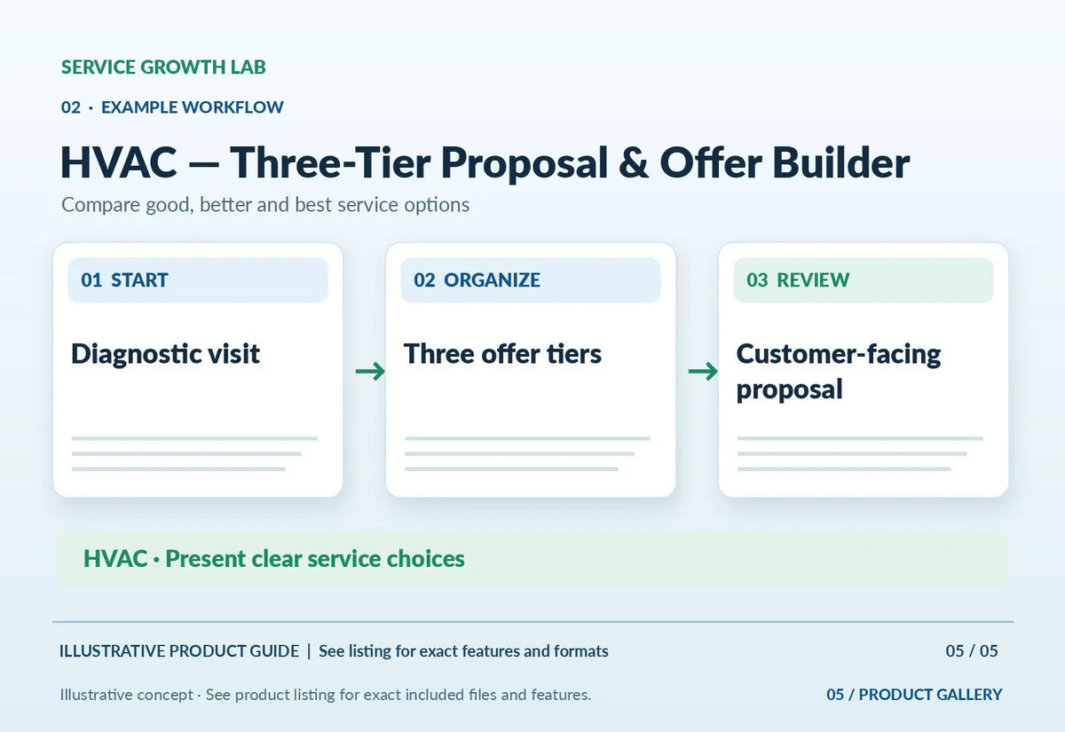 HVAC — Three-Tier Proposal & Offer Builder — illustrative product-specific marketing visual 4 from Service Growth Lab