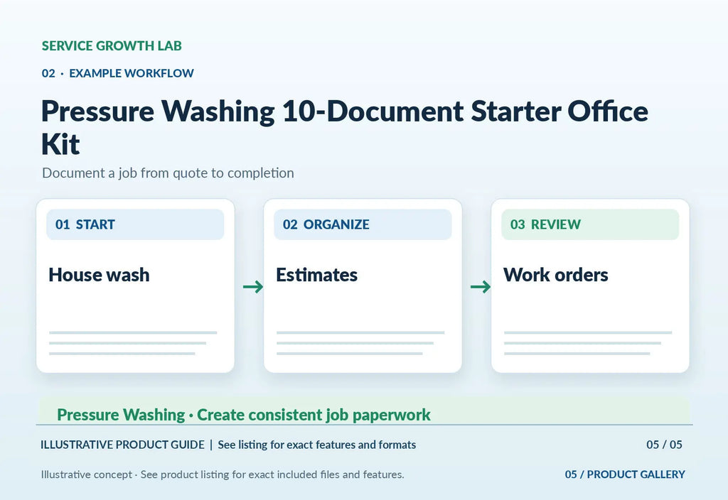 Pressure Washing 10-Document Starter Office Kit — original illustrative product marketing visual 4 and relevant service workflow