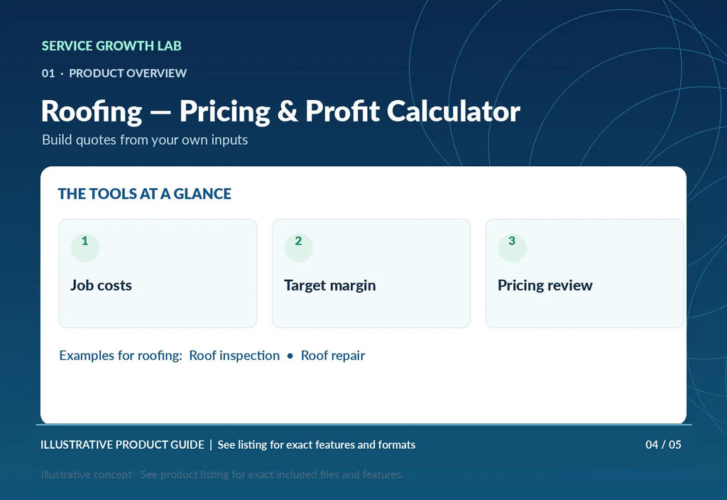 Roofing — Pricing & Profit Calculator — original illustrative product marketing visual 3 and relevant service workflow