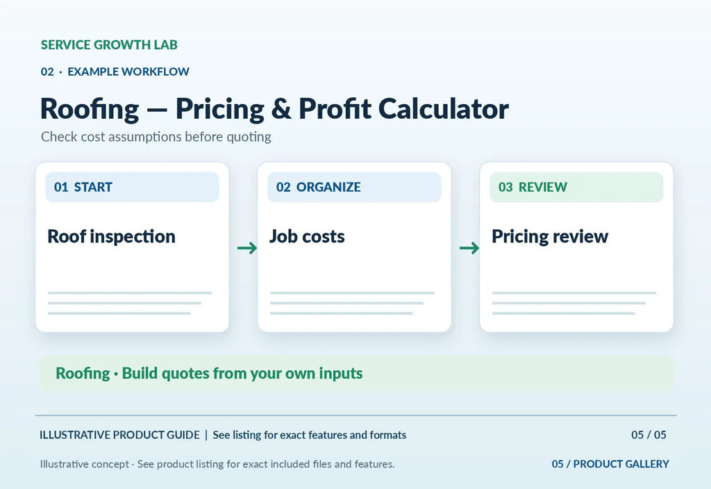 Roofing — Pricing & Profit Calculator — original illustrative product marketing visual 4 and relevant service workflow