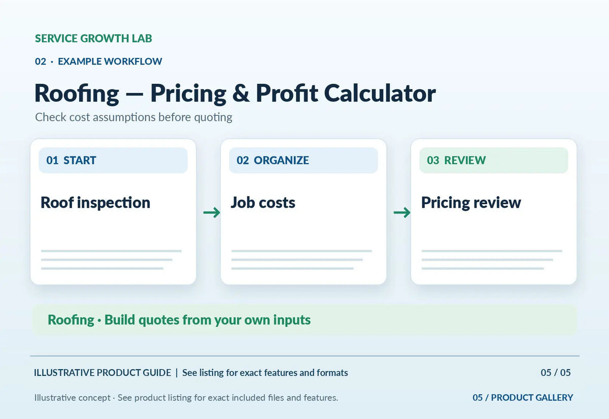 Roofing — Pricing & Profit Calculator — original illustrative product marketing visual 4 and relevant service workflow