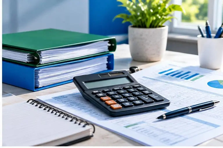 Illustrative business records and profitability photo; not a screenshot of the Universal Growth OS workbook