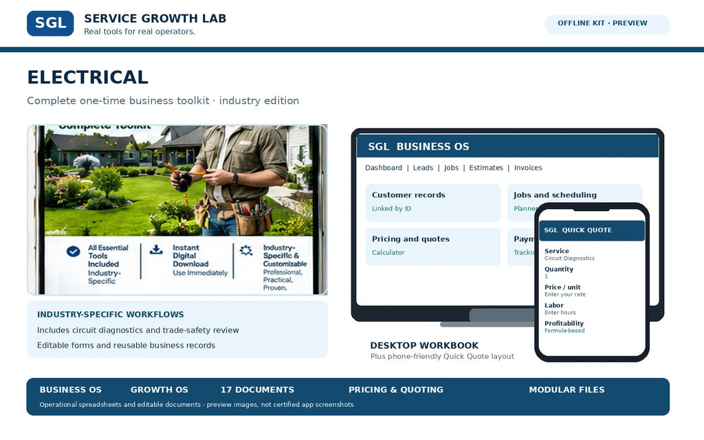 SGL Electrical Complete Toolkit — desktop and mobile workbook preview