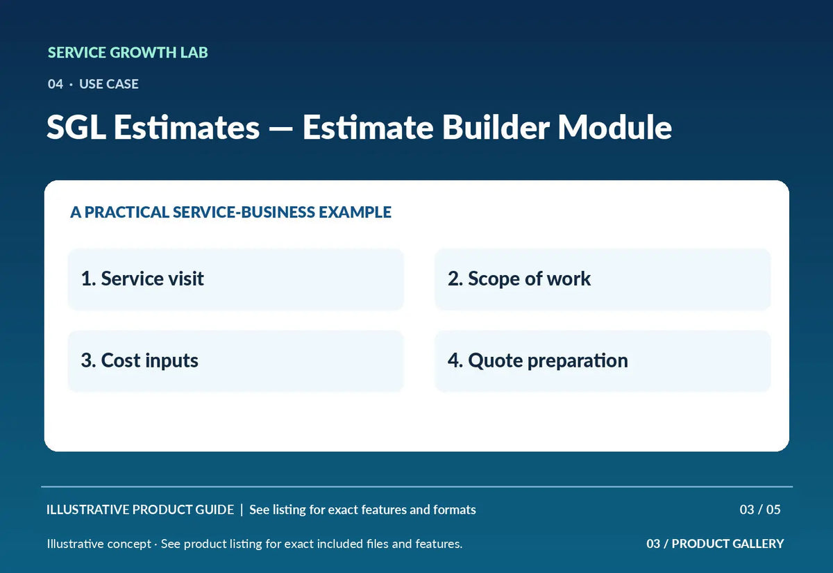 SGL Estimates — Estimate Builder Module — original illustrative product marketing visual 2 and relevant service workflow