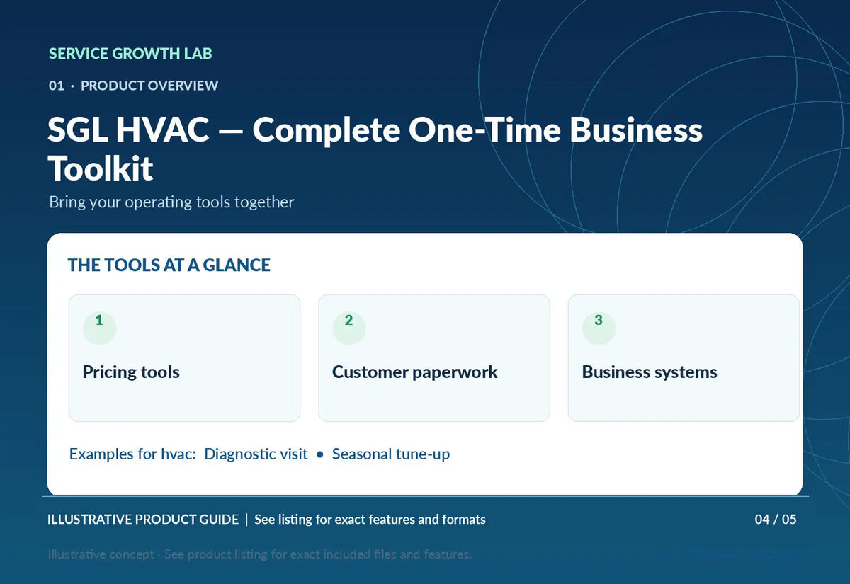 SGL HVAC — Complete One-Time Business Toolkit — original illustrative product marketing visual 3 and relevant service workflow