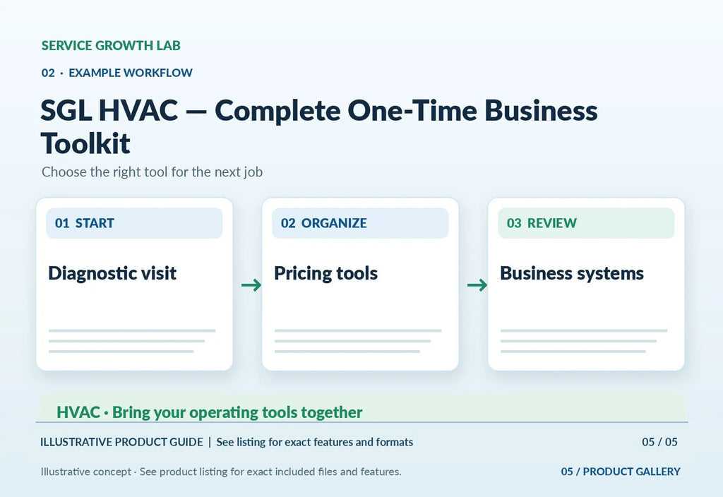 SGL HVAC — Complete One-Time Business Toolkit — original illustrative product marketing visual 4 and relevant service workflow