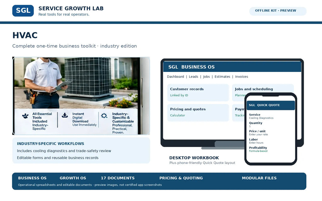 SGL HVAC Complete Toolkit — desktop and mobile workbook preview