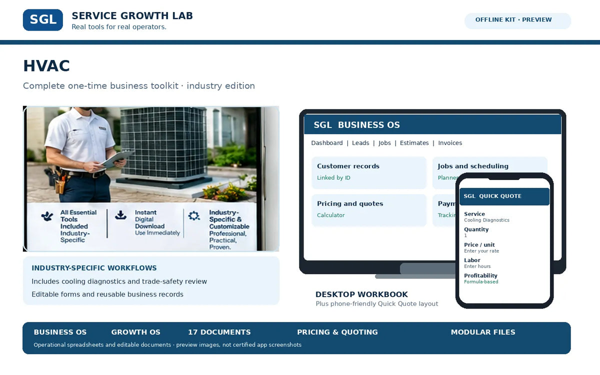 SGL HVAC Complete Toolkit — desktop and mobile workbook preview