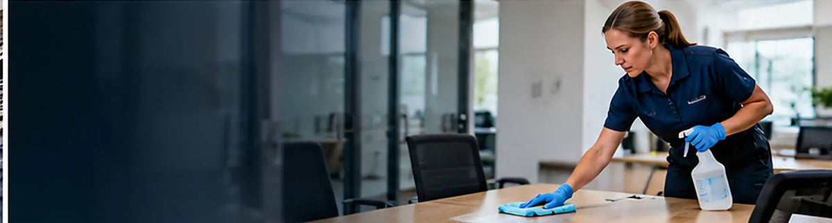 Illustrative cleaning service scene, showing job context for the Service Growth Lab product; not a product screenshot