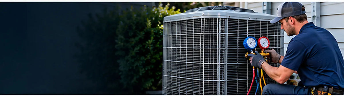 Illustrative hvac service worksite showing the real-world job context for professional customer paperwork; image is not a product screenshot