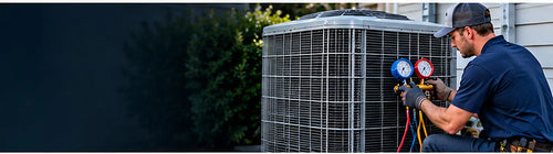 Illustrative hvac service worksite showing the real-world job context for professional customer paperwork; image is not a product screenshot