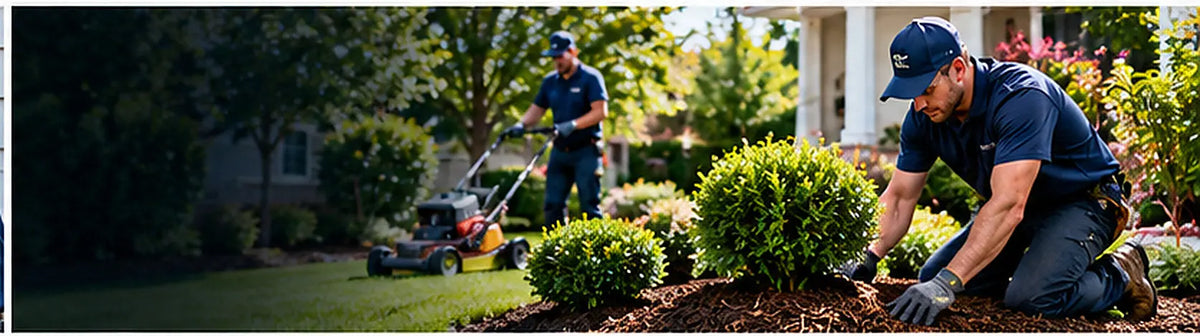 Illustrative landscaping service worksite showing the real-world job context for professional customer paperwork; image is not a product screenshot