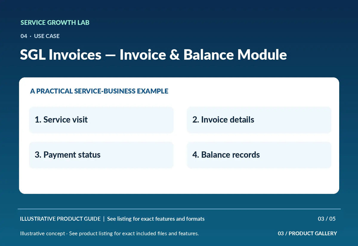 SGL Invoices — Invoice & Balance Module — original illustrative product marketing visual 2 and relevant service workflow
