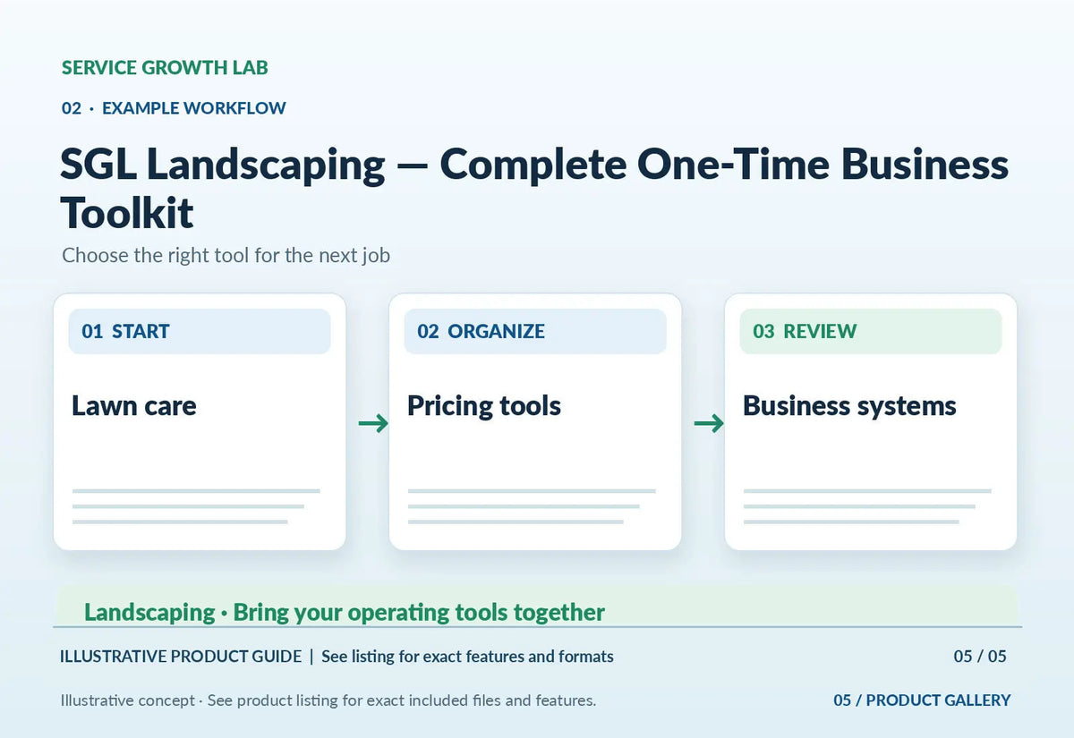 SGL Landscaping — Complete One-Time Business Toolkit — original illustrative product marketing visual 4 and relevant service workflow