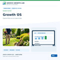 Landscaping Growth OS by Service Growth Lab: blue-and-white industry cover with matching tool illustration