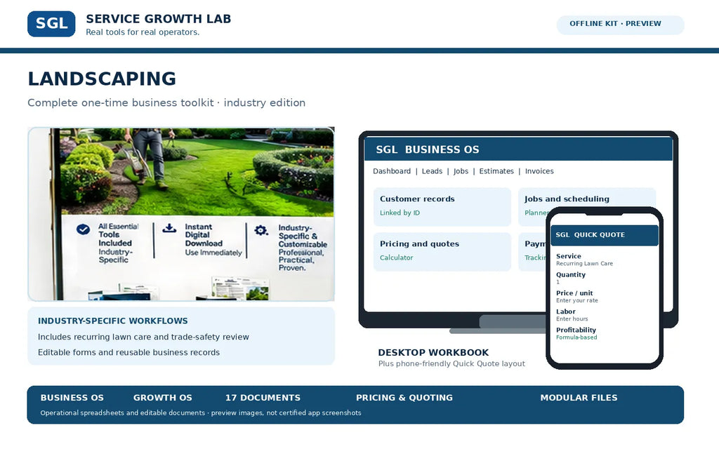 SGL Landscaping Complete Toolkit — desktop and mobile workbook preview