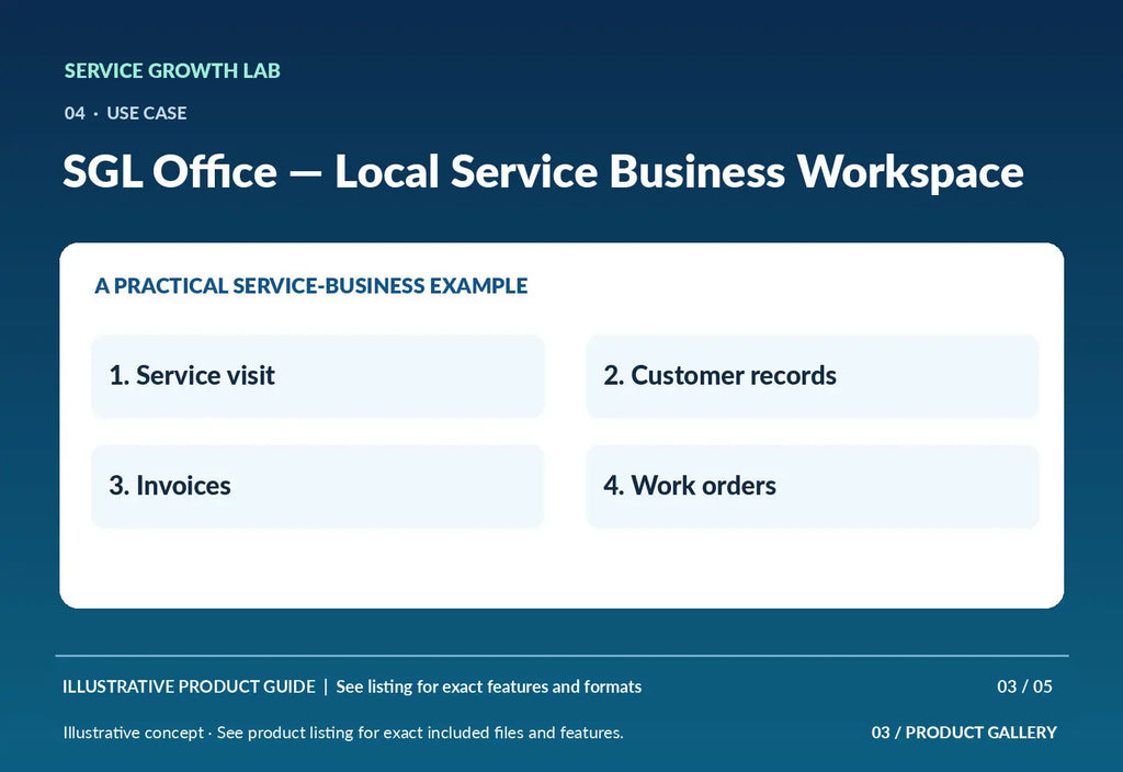 SGL Office — Local Service Business Workspace — original illustrative product marketing visual 2 and relevant service workflow