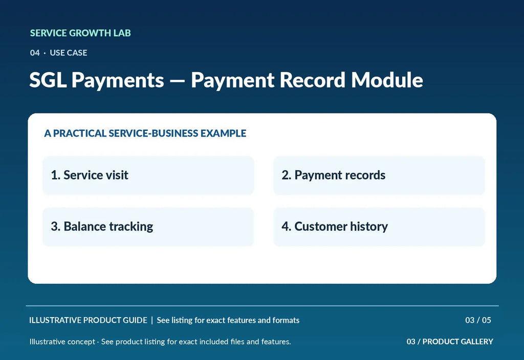 SGL Payments — Payment Record Module — original illustrative product marketing visual 2 and relevant service workflow
