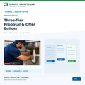 Plumbing Three-Tier Proposal & Offer Builder by Service Growth Lab: blue-and-white industry cover with matching tool illustration