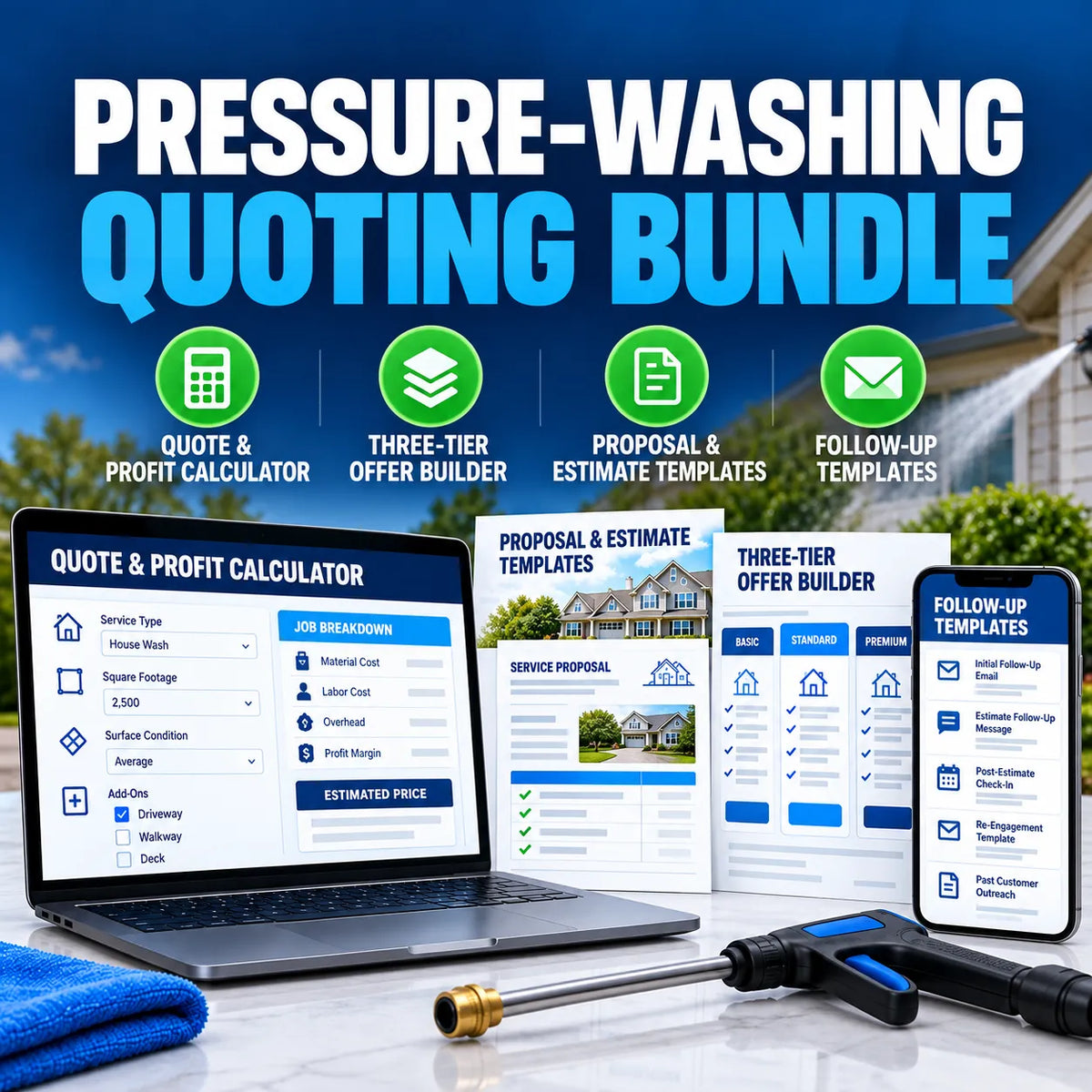 Pressure-Washing Quoting Bundle shown on desktop and mobile