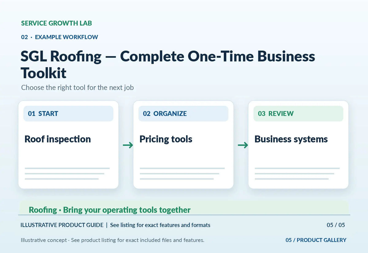 SGL Roofing — Complete One-Time Business Toolkit — original illustrative product marketing visual 4 and relevant service workflow
