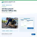 Roofing 10-Document Starter Office Kit by Service Growth Lab: blue-and-white industry cover with matching tool illustration
