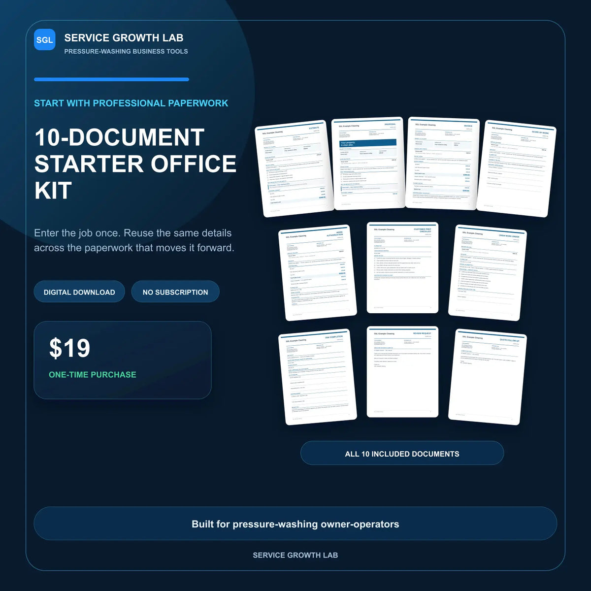 Pressure Washing 10-Document Starter Office Kit digital business tools by Service Growth Lab