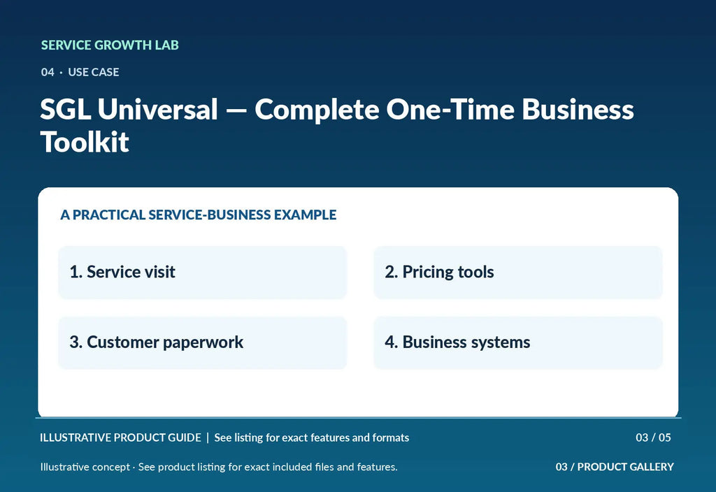SGL Universal — Complete One-Time Business Toolkit — original illustrative product marketing visual 2 and relevant service workflow