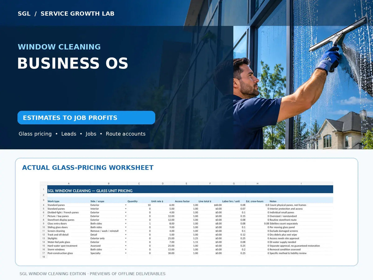 Included Window Cleaning Business OS workbook preview