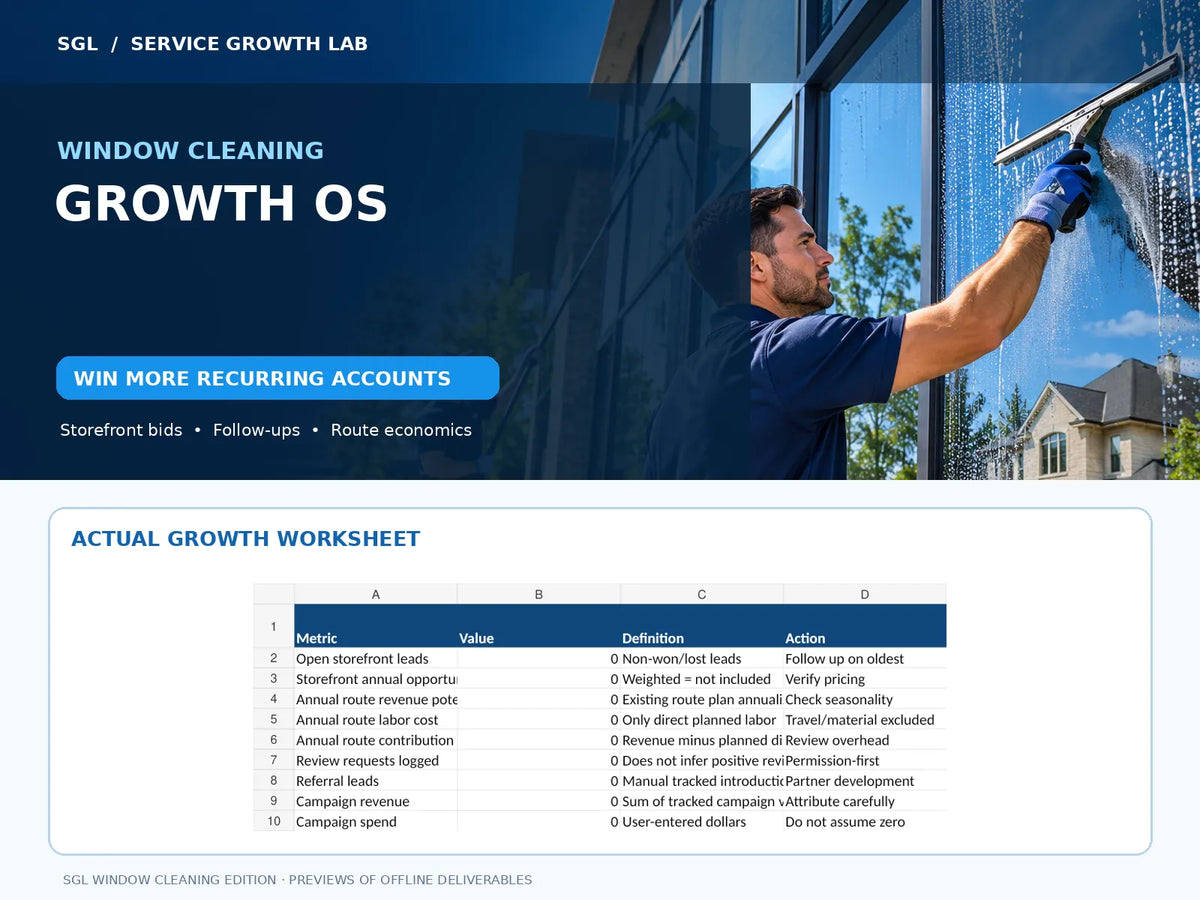 SGL Window Cleaning Growth OS recurring route revenue and lead pipeline workbook preview
