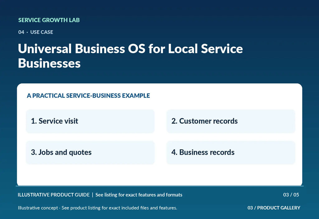 Universal Business OS for Local Service Businesses — original illustrative product marketing visual 2 and relevant service workflow