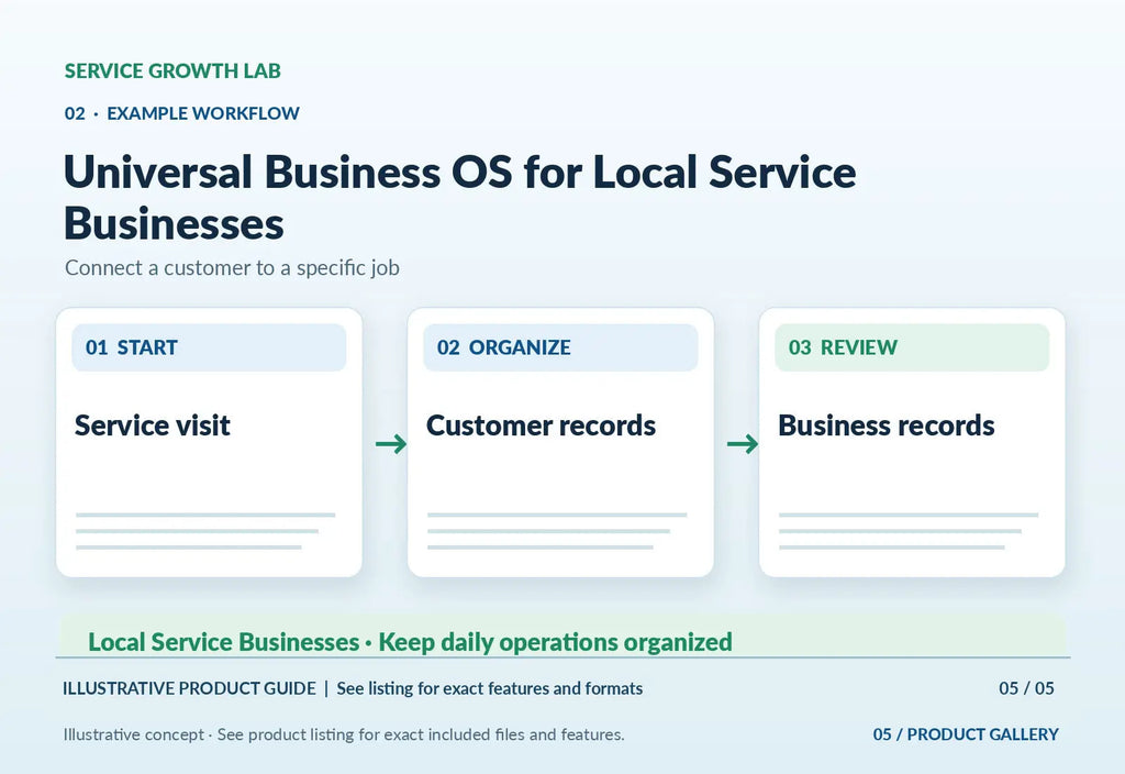 Universal Business OS for Local Service Businesses — original illustrative product marketing visual 4 and relevant service workflow
