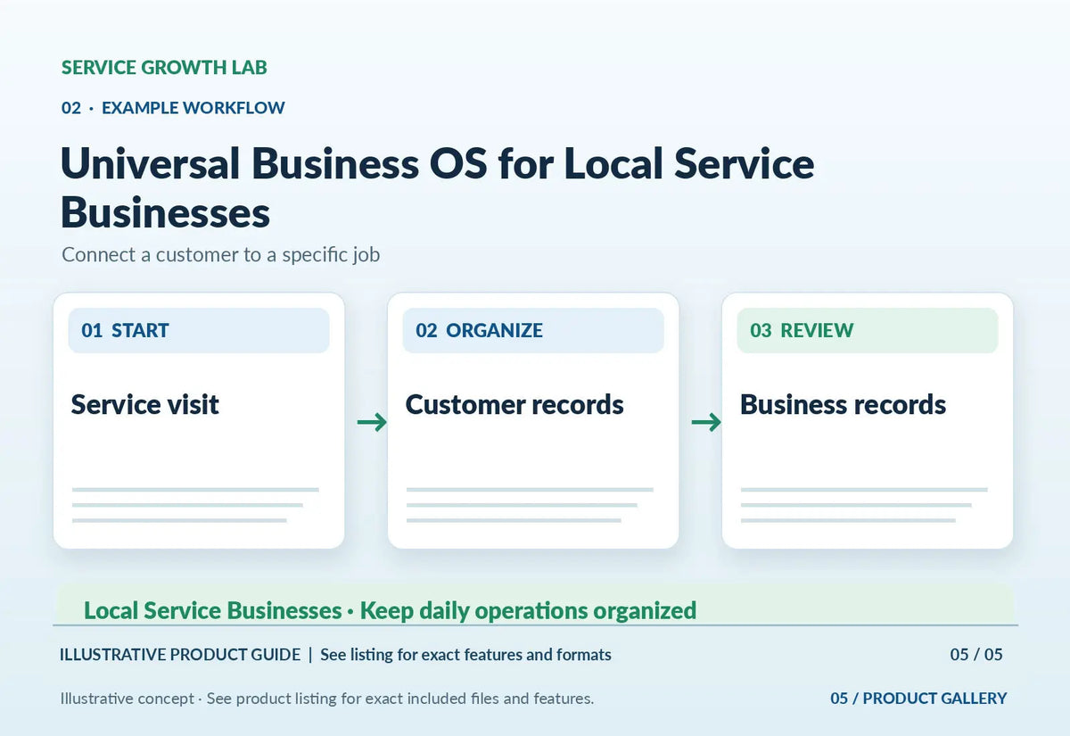 Universal Business OS for Local Service Businesses — original illustrative product marketing visual 4 and relevant service workflow