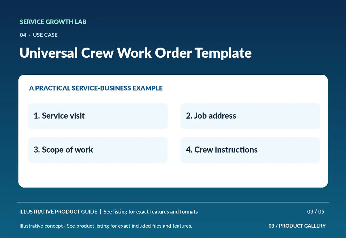 Universal Crew Work Order Template — original illustrative product marketing visual 2 and relevant service workflow