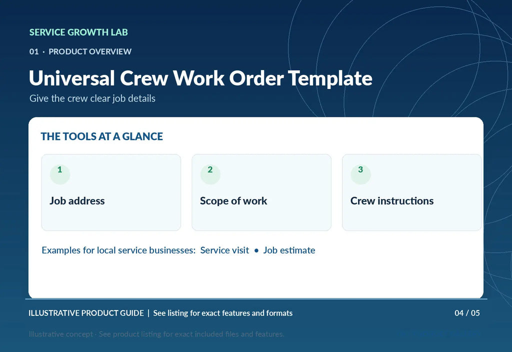 Universal Crew Work Order Template — original illustrative product marketing visual 3 and relevant service workflow