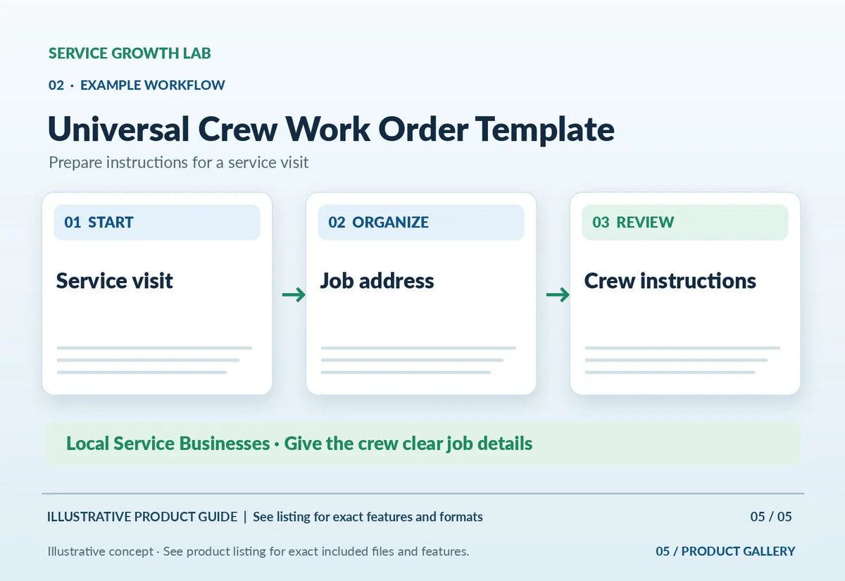Universal Crew Work Order Template — original illustrative product marketing visual 4 and relevant service workflow