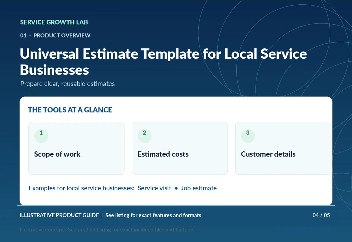 Universal Estimate Template for Local Service Businesses — original illustrative product marketing visual 3 and relevant service workflow