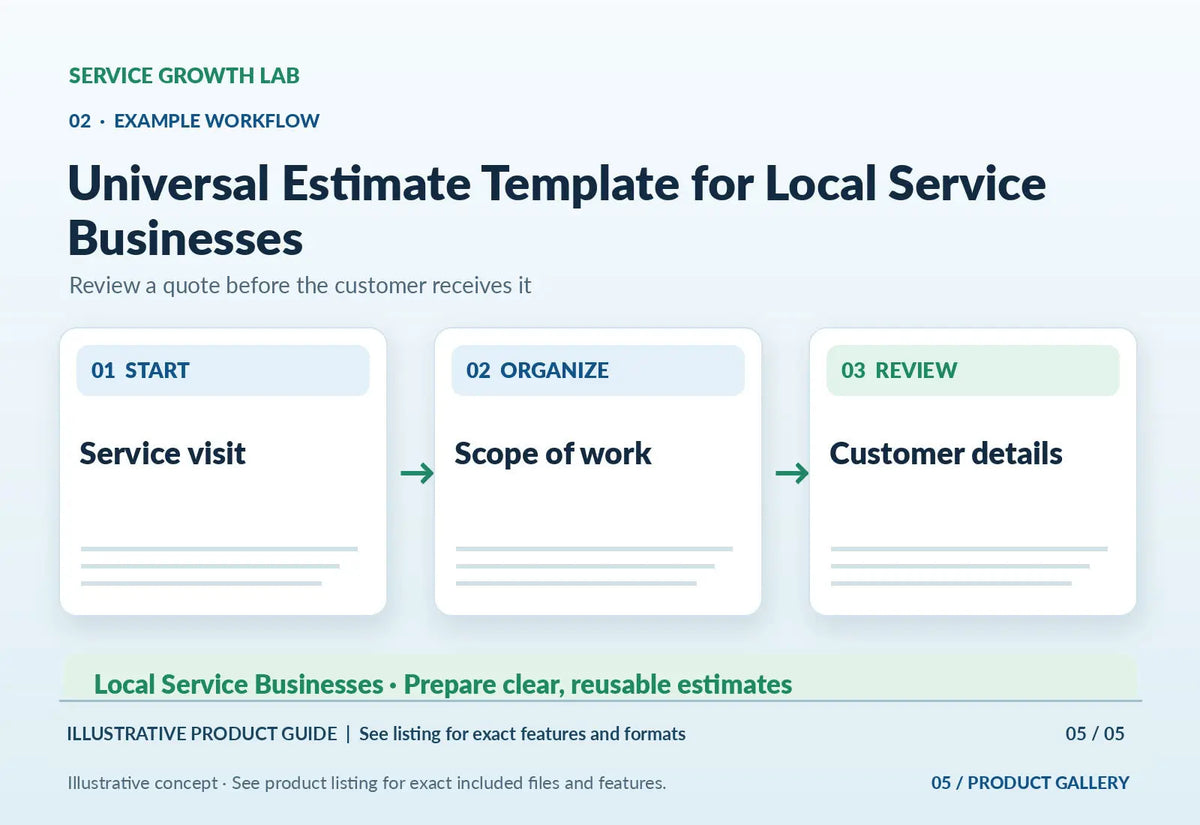 Universal Estimate Template for Local Service Businesses — original illustrative product marketing visual 4 and relevant service workflow