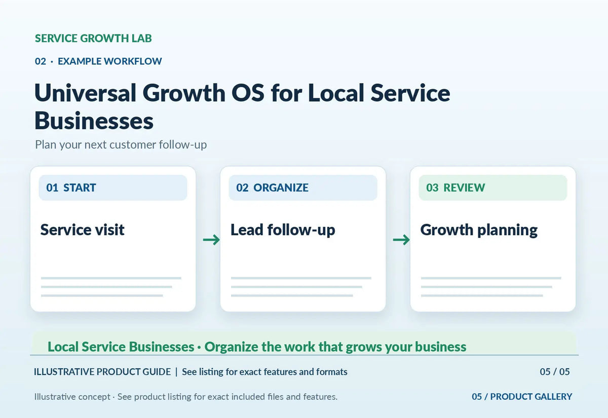 Universal Growth OS for Local Service Businesses — original illustrative product marketing visual 4 and relevant service workflow