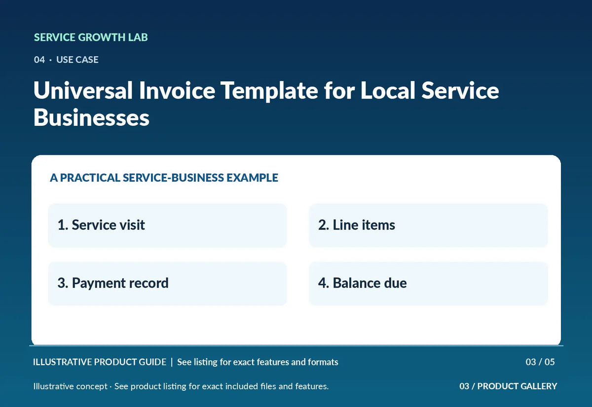 Universal Invoice Template for Local Service Businesses — original illustrative product marketing visual 2 and relevant service workflow