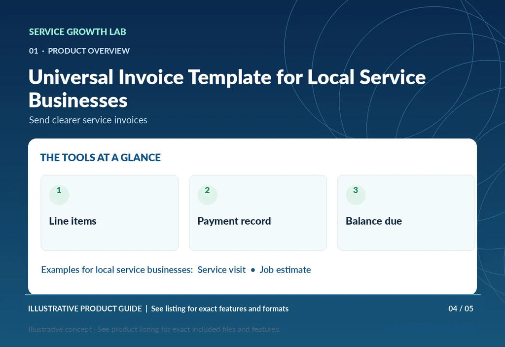 Universal Invoice Template for Local Service Businesses — original illustrative product marketing visual 3 and relevant service workflow