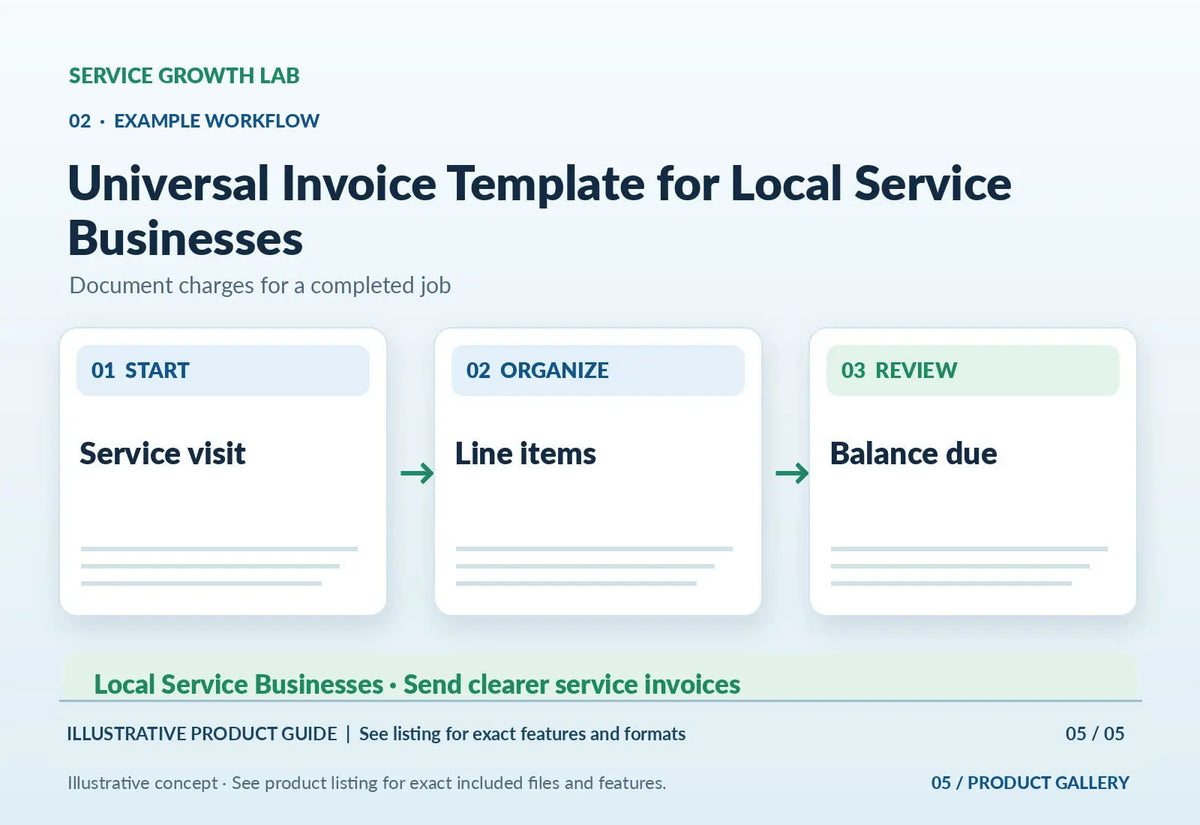 Universal Invoice Template for Local Service Businesses — original illustrative product marketing visual 4 and relevant service workflow