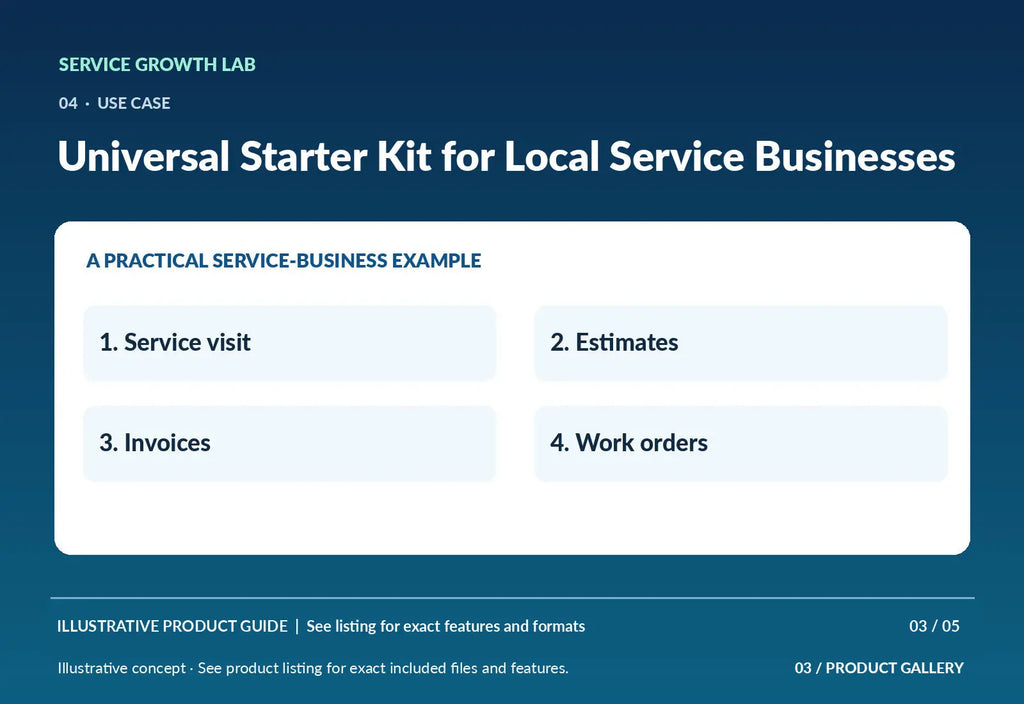 Universal Starter Kit for Local Service Businesses — original illustrative product marketing visual 2 and relevant service workflow