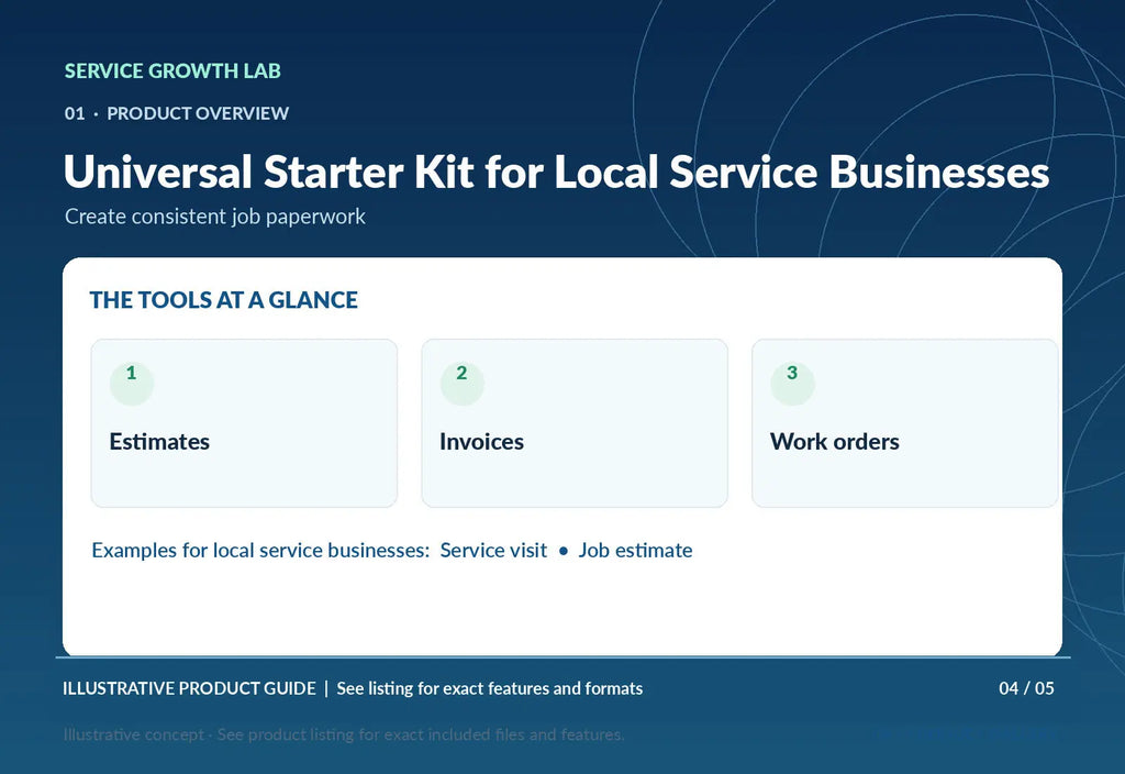Universal Starter Kit for Local Service Businesses — original illustrative product marketing visual 3 and relevant service workflow