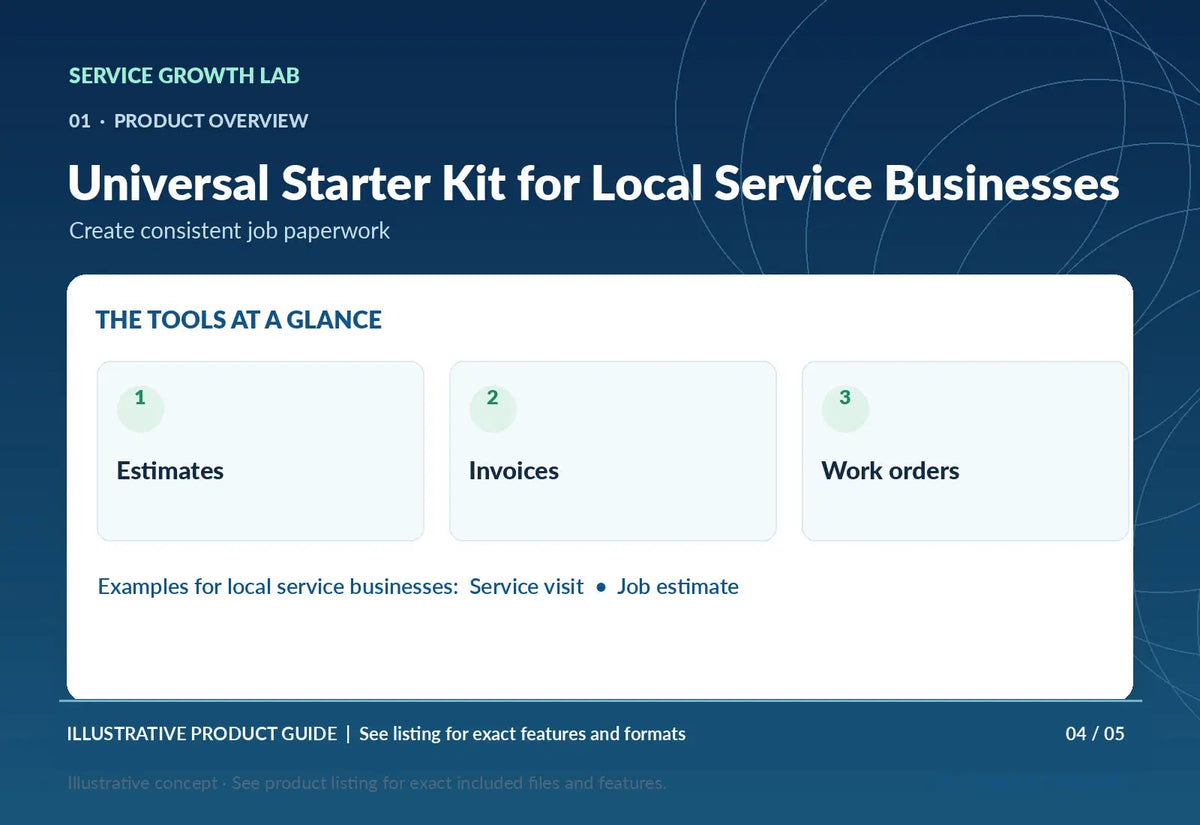 Universal Starter Kit for Local Service Businesses — original illustrative product marketing visual 3 and relevant service workflow