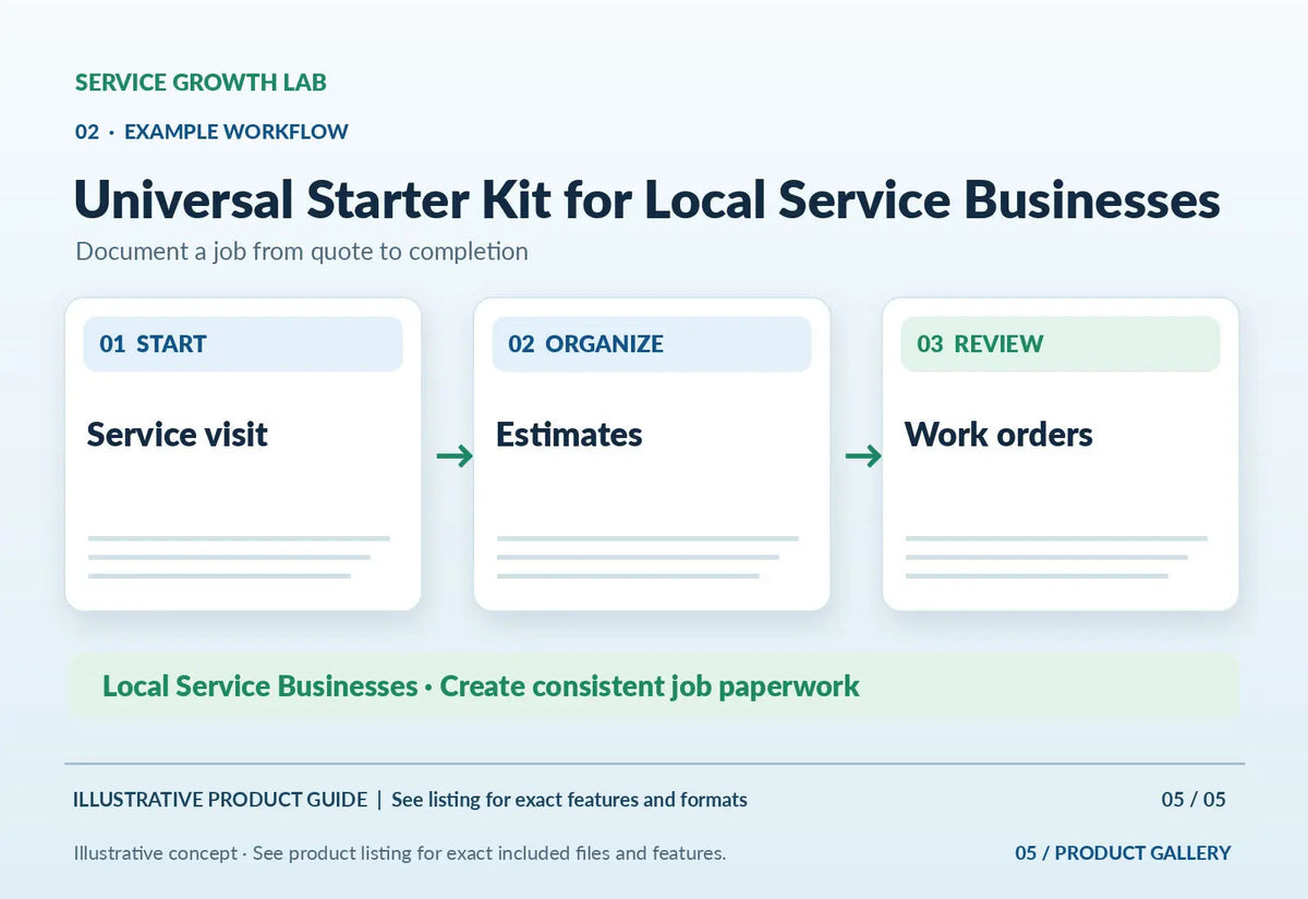 Universal Starter Kit for Local Service Businesses — original illustrative product marketing visual 4 and relevant service workflow