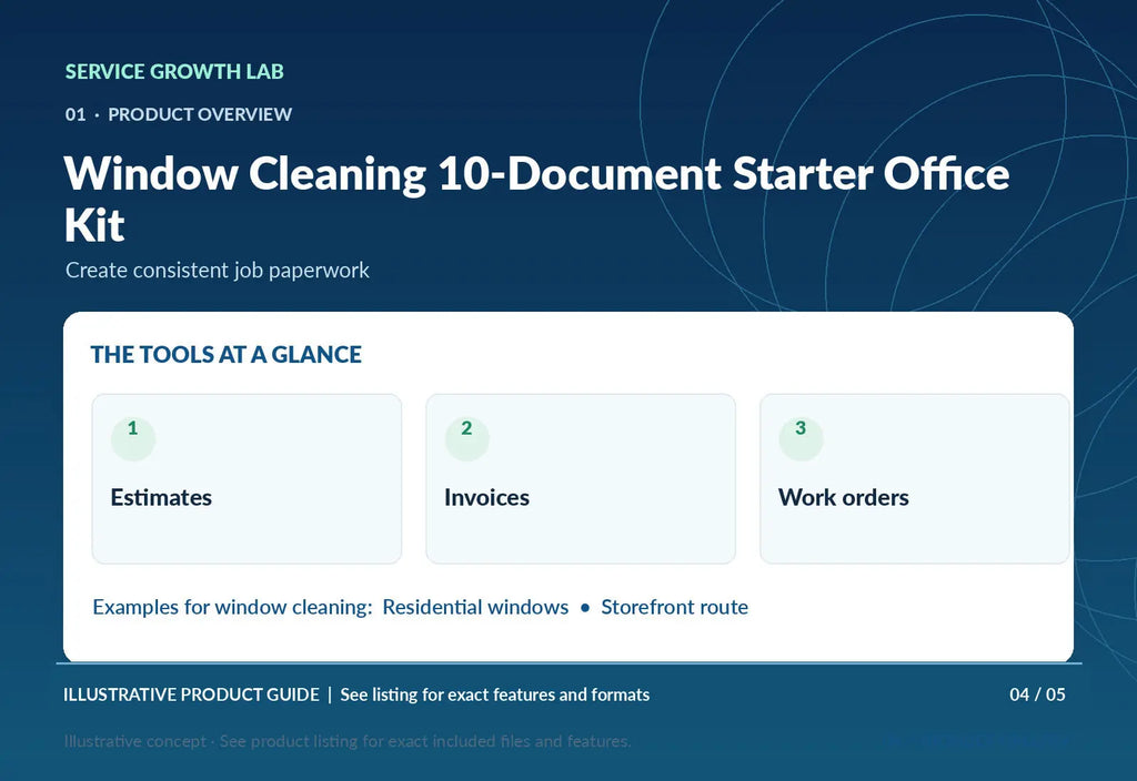 Window Cleaning 10-Document Starter Office Kit — original illustrative product marketing visual 3 and relevant service workflow