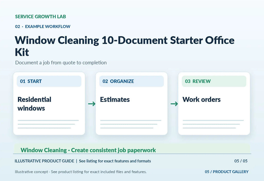 Window Cleaning 10-Document Starter Office Kit — original illustrative product marketing visual 4 and relevant service workflow